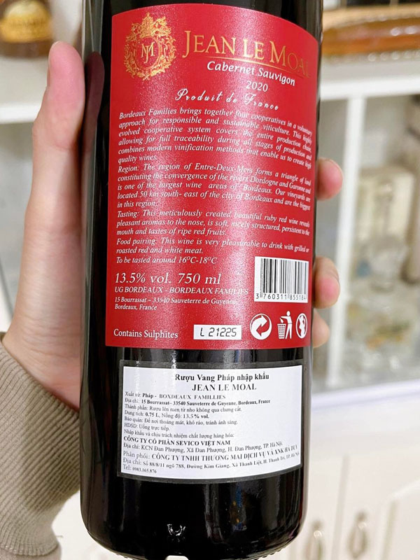 vang pháp jean le moal bordeaux cabernet sauvignon